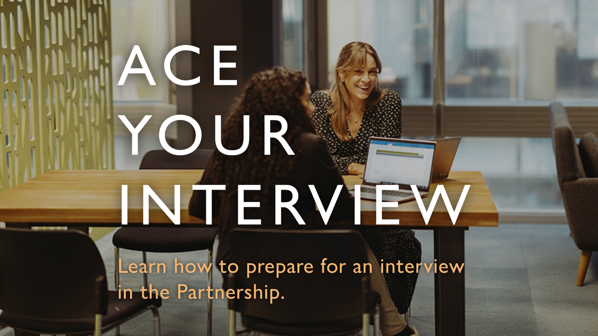 Picture of two people speaking with the words 'Ace Your Interview'